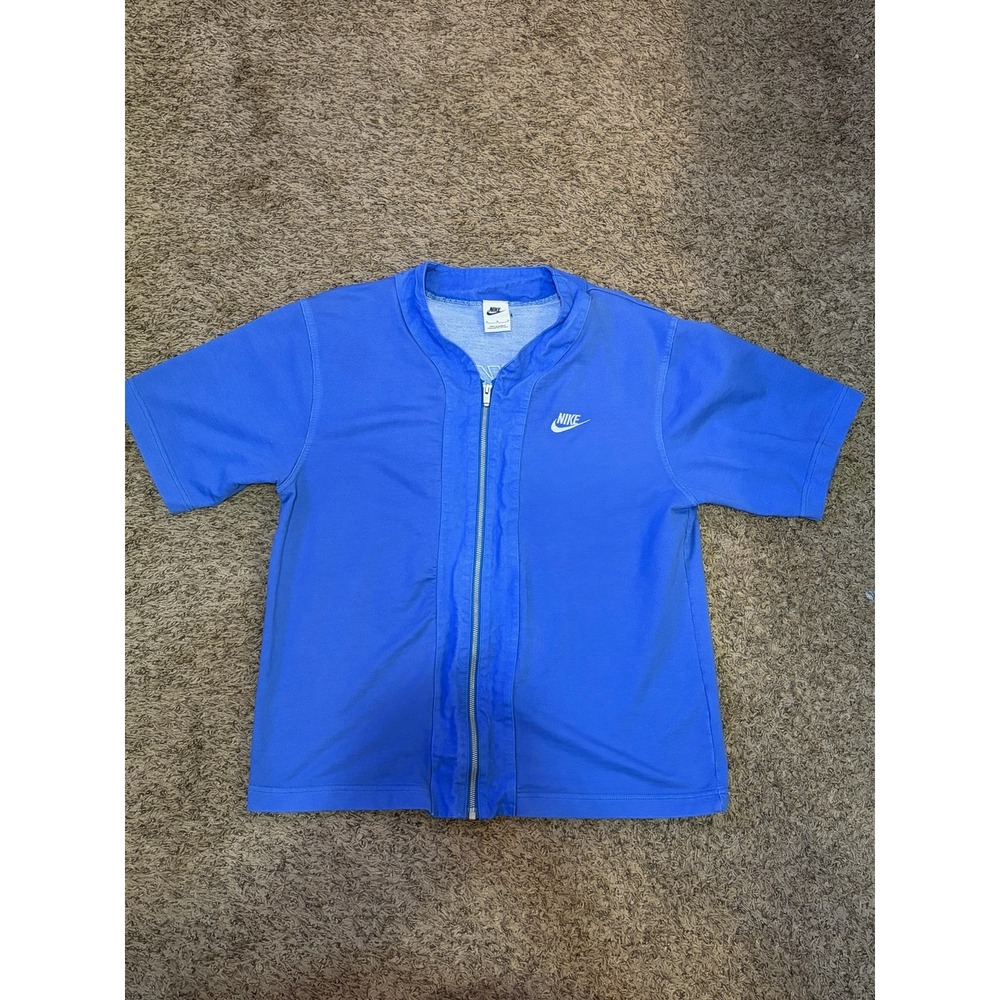 Nike Short Sleeve Full Zip Baseball Jersey French Terry Blue Medium